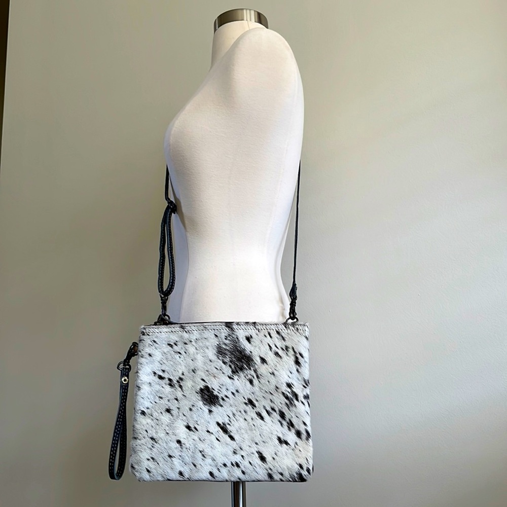 NWOT Myra Bag Black & White Hairon Leather Crossbody / Wristlet